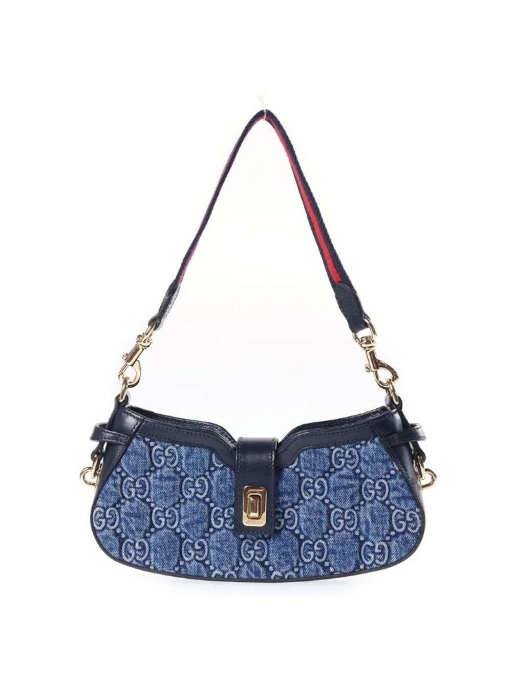 Gucci Sherry Line GG Denim Moonside Bag Indigo Blue Gold